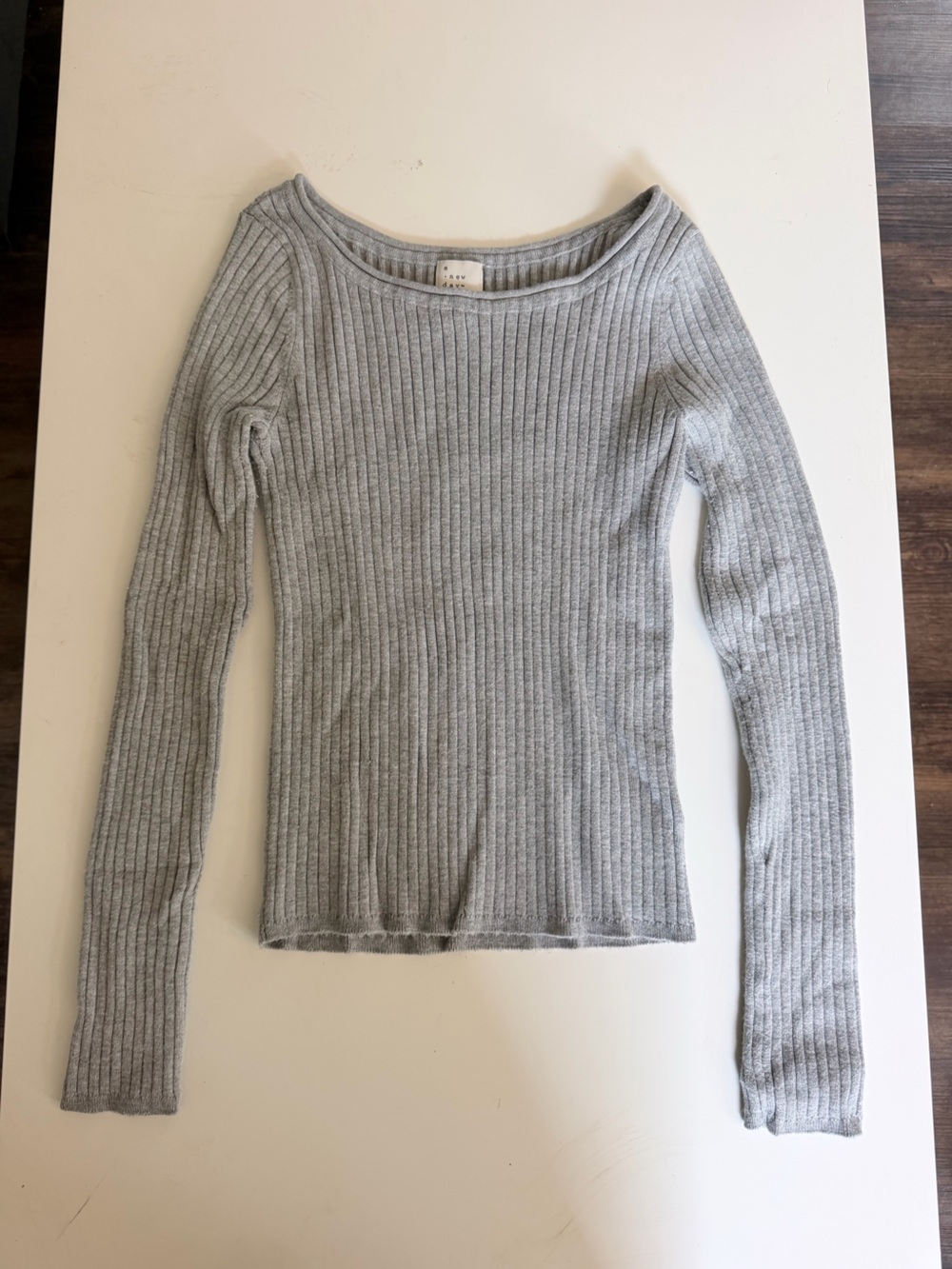 A New Day Gray Ribbed Long Sleeve Sweater Top Size Small